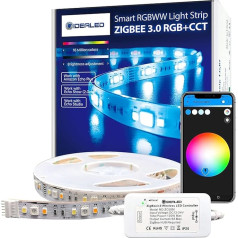 GIDEALED Smart ZigBee 3.0 RGBCCT LED lentes 5 m komplekts ar saderīgu centrmezgla tiltu, Echo Plus lietotnei/Alexa balss kontrolei, RGB, auksti balta, silti balta, aptumšojama RGBWW LightStrip Plus Ambient