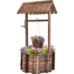 DREAMADE Wooden Fountain with Roof, Decorative Fountain Made of Fir Wood, 115 x 60 x 76 cm, Wishing Fountain, Garden Fountain with Height-Adjustable Bucket, Garden Decoration