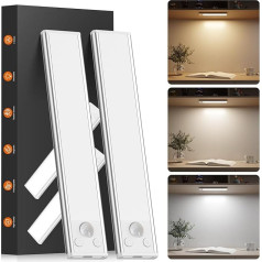 BokiHuk Schrankbeleuchtung LED mit Bewegungsmelder 2 Stück Schranklicht Schrankleuchte Led Leiste Dimmbar USB Wiederaufladbar Unterbauleuchte Küche für Kleiderschrank, Treppe, Kofferraum