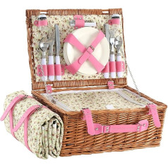 YPshuye Picnic Basket Set for 4 with Waterproof Picnic Blanket and Insulated Cooler, Large Willow Picnic Basket for Camping, Outdoor, Valentine's Day, Birthday, Wedding Gift