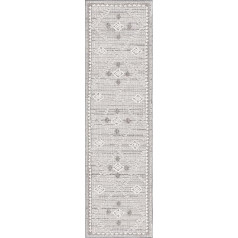 SAFAVIEH Global Collection GLB868G Läuferteppich, 60 x 200 cm, hellgrau und elfenbeinfarben, fusselfrei, pflegeleicht, für drinnen und draußen, waschbar, ideal für Terrasse, Hinterhof, Schlamm