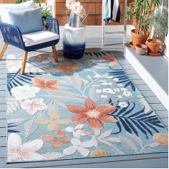 Safavieh Cabana Collection CBN454J Floral Tropical Indoor/Outdoor fusselfrei, einfache Reinigung, für Terrasse, Hinterhof, Veranda, Deck, Schlammzimmer, 2,9 x 3,5 m, Aqua/Rost