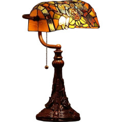 Bieye L30308 Dragonfly Tiffany Style Stained Glass Banker Table Lamp с широким абажуром 25 см для чтения и работы, высота 44 см