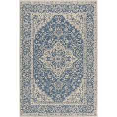 SAFAVIEH Beach House Collection 2' 2' x 4'' Blue/Cream BHS137M Oriental Medallion iekštelpu/āra viegli tīrāms paklājs pagalmā, pagalmā, tualetes istabā, akcentu paklājs