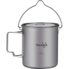 Tentock Camping Titanium Mug Outdoor Portable Tea Coffee Water Cup with Folding Handle and Lid, Ultralight Titanium Mug for Picnic Hiking 420ml / 750ml (750ml)