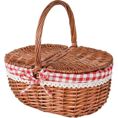 THY Collectibles Wicker Wicker Picnic Basket with Double Lid and Handle with Washable Egg Candy Flower Rattan Cottage Storage - L 14 x W 9.8