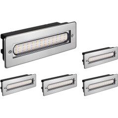 ledscom.de 5 Stück LED Treppenlicht/Wandeinbauleuchte für innen und außen, eckig, edelstahl, 198 x 61mm, 2,2 W, 248lm, warmweiß