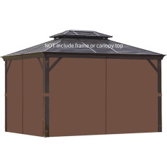 homegroove Gazebo aizkari Āra ūdensizturīgs 3x3m privātuma aizkari 4 paneļi Gazebo aizkaru nomaiņa ar rāvējslēdzēju dārza Patio pagalms (tikai aizkari) Brown