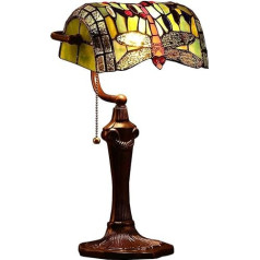 Bieye L30058 10 Inches Dragonfly Tiffany Style Stained Glass Table Lamp with Zinc Base, 16 inches tall