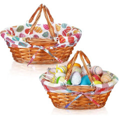 Sunnychicc Oster-Picknickkorb mit Griffen, Weidenkorb, handgewebt, Osterkorb mit Einsatz, Geschenkkorb, Einkaufskorb, Servierkorb für Ostereier, Süßigkeiten, 30,5 x 28,9 x 12,7 cm, 2 Stück