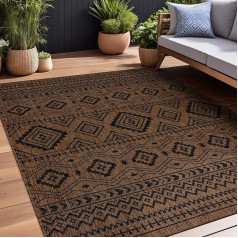 Beverly Rug Waikiki Boho-Teppich für drinnen und draußen, waschbar, Außenteppich für Terrasse, Deck, Veranda, Bohemian-Teppich, Bauernhaus-Teppich, Azteken-Tribal-Teppich, Nussbraun und Schwarz