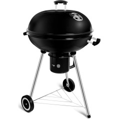 SunJas Kokogļu tējkanna ar vāku, apaļais grils, diametrs 57 cm, kokogļu grila ratiņi ar riteņiem, BBQ grils, melna emalja