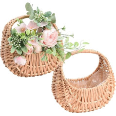 YLSZHY 2 Stück Weidenkorb, Weidenrattan, Blumenmädchen-Korb mit Griffen und Kunststoffeinsätzen, gewebter Aufbewahrungskorb für Hochzeit, Süßigkeiten, Geschenkkorb