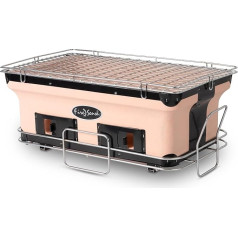 Fire Sense Yakatori 60450 Innenroste Holzkohle-Chrom-Kochgrill, japanischer Tischgrill, handgefertigt mit Ton, verstellbare Belüftung für Outdoor-Grill, Camping, Reisen, groß – Hellbraun