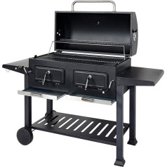 Charcoal Grill HWC-K94, Barbecue Trolley Stand Barbecue BBQ Garden Grill with Lid Shelf, Steel Enamel 110 x 153 x 60 cm, Black