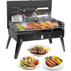 iMounTEK Tragbarer Holzkohlegrill, 42,4 x 25,4 x 45 cm, faltbarer Grill, Holzkohlegrill, Koffer, Grillregal für Outdoor-Kochen, Camping, Picknicks, Gartengrillen