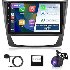 2G 64G Android automobilinis radijas, skirtas Mercedes-Benz E-Class W211/CLS Class 2005-2008 Radio Carplay Android Car, 9 colių jutiklinis ekranas su GPS navigacija WiFi Bluetooth HiFi FM RDS radijas, skirtas Mercedes W211 su