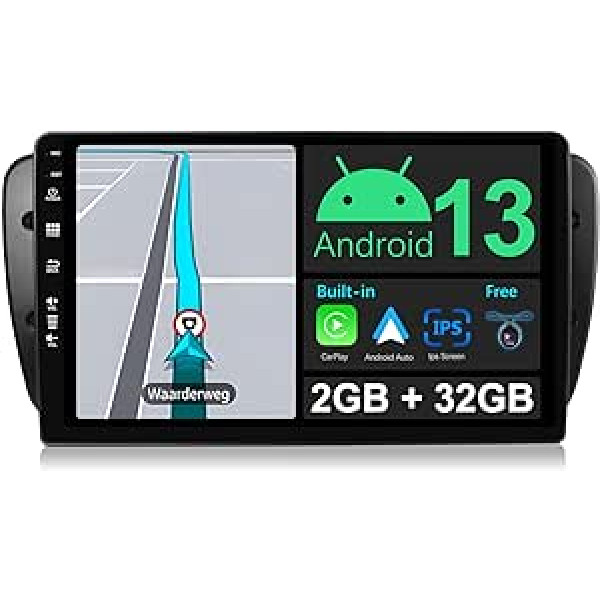 JOYX Android 13 IPS automašīnas radio, kas piemērots Seat Ibiza 6J (2009-2014) - Iebūvēta CarPlay Android Car - Bezmaksas atpakaļgaitas kamera - [2G + 32G] - 9 collu 2 DIN - DSP DAB stūres vadība WiFi Fast Boot