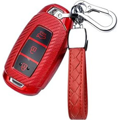 HIBEYO Smart Car Key Case der Hyundai Key Shell aizsargvāciņam TPU priekš Hyundai Kona i10 i30 ioniq Tucson Santa Fe Key Fob tālvadības atslēgu piekariņš 3-pogu sarkans