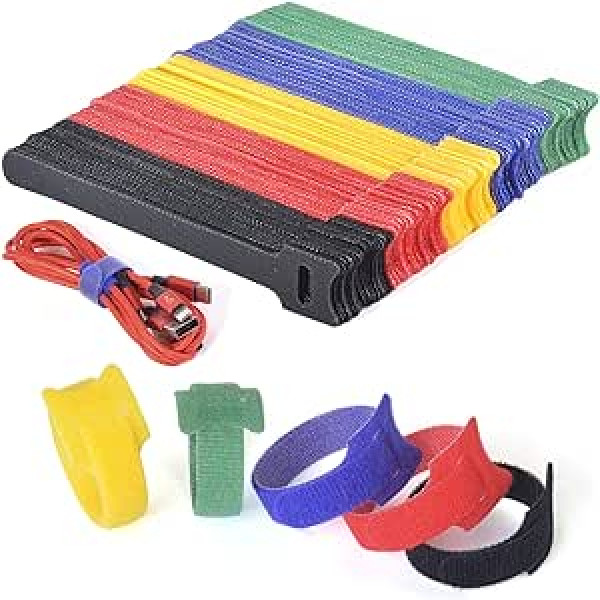 Hivexagon HG516M kabeļu organizators Velcro kabeļu saites, atkārtoti lietojamas kabeļu saites, velcro kabeļu saites, 6 collu regulējamas kabeļu saites ar velcro stiprinājumu, 100 gab.