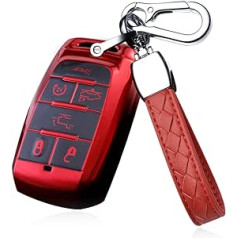 HIBEYO Smart Key Case Der Dodge Car Key Case Silikona aizsargvāciņš priekš Dodge RAM 1500 RAM1500 RAM2500 TRX priekš Chrysler Couve priekš Jeep Grand Key Shell 6 pogas Sarkans