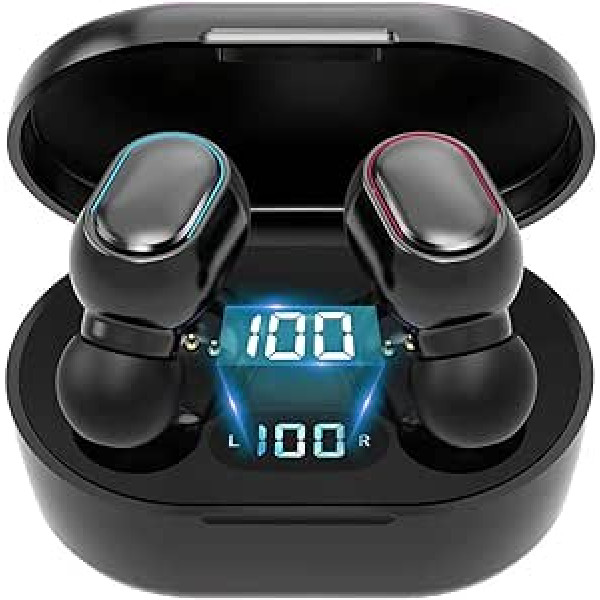 DKKD Bluetooth austiņas, bezvadu ausīs ievietojamas austiņas Bluetooth ar mikrofonu, 25 stundu Hi-Fi stereo, pogu vadība, LED displejs, IP7 ūdensizturīgas Bluetooth austiņas