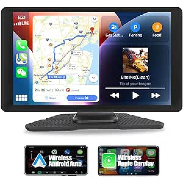 CAMECHO bezvadu Carplay Android automašīna, pārnēsājams automašīnas radio ar 9 collu displeju, Bluetooth brīvroku zvans/FM raidītājs/Airplay/Android Cast/Google/Siri/AUX/USB