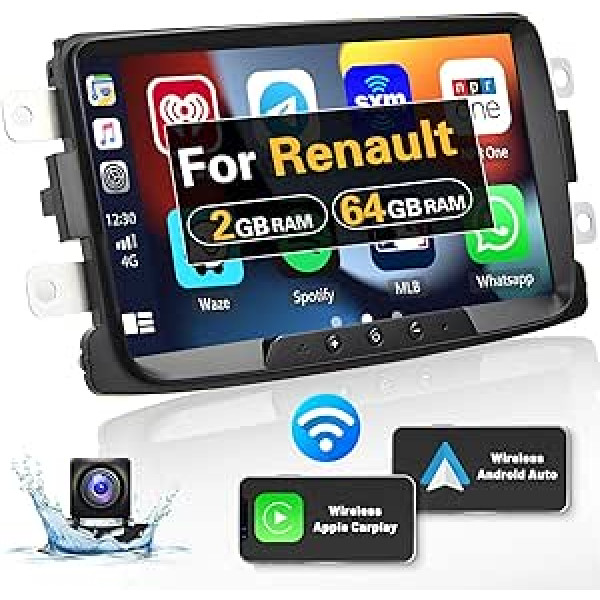 2 + 64 GB Android 13 automašīnas radio ar 8 collu skārienekrāna radio priekš Renault Dacia Wireless Carplay Android automašīnas navigācijas ekrāns HiFi Bluetooth FM RDS WiFi atpakaļgaitas kamera + CANBUS