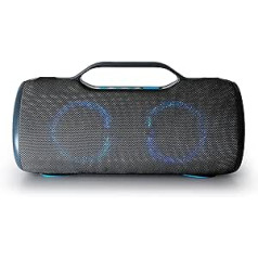 Boompods Rhythm 60 vatu Bluetooth skaļrunis, liels, pārnēsājams bezvadu mūzikas kaste, Bluetooth, IPX5 ūdensizturīgs, ballīšu skaļrunis ceļojumiem, automašīnai vai vannas istabai, 10 gaismas režīmi, dubulta savienošana pārī, pelēks/zil