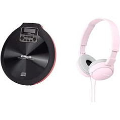 CD grotuvas AIWA PCD-810RD raudona/juoda ir Sony MDR-ZX110 sulankstomos ausinės Galingas garsas, rožinis