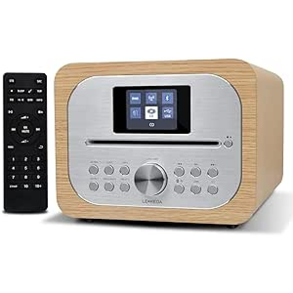 LEMEGA MSY2 All-In-One Music System, CD Player, DAB/DAB+ and FM Digital Radio, Bluetooth Speaker, Wooden Box, Headphone Output, USB Charger, USB MP3, Alarm Clock, Colour Display, Remote Control, White