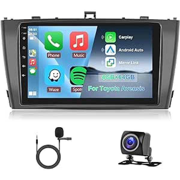 Hodozzy 4G + 64G auto radio priekš Toyota Avensis 2009-2015 Android 8 Core 9 collu IPS Touchscreen Navigation Apple Carplay Android Car Mirror Link 2 DIN Radio Bluetooth DSP WiFi FM RDS ekrāns priekš Avensis