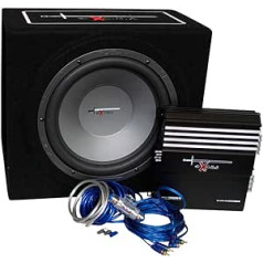 AutoStyle Excalibur X.3 Extreme Reflex-Bass-Boxen-Set, 30,5 cm, ar 1000 W Verstärker, Kabelset un Subwoofer-Gehäuse, schwarz/blau