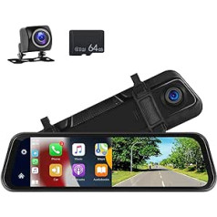 Podofo Dashcam Car 9,66 collu skārienekrāna Carplay Android automašīnas bezvadu divu kameru sistēma Bluetooth DVR WDR cilpas ierakstīšana ar 32G SD karti ar atpakaļgaitas kameru nakts redzamības AUX FM raidītājs 7-32V