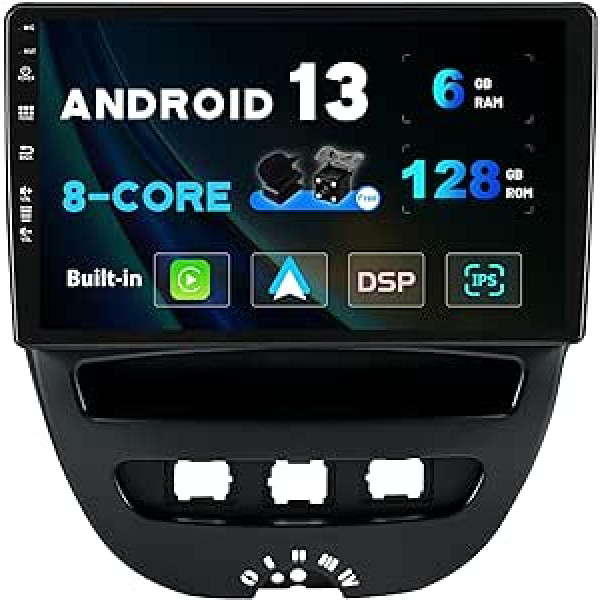 SXAUTO — 6G + 128G — Android 12 IPS automašīnas radio, kas paredzēts Toyota Aygo/Peugeot 107/Citroen C1 (2005-2014) — iebūvēta Carplay/Android automašīna — kamera un mikrofons — DAB stūres vadība Fast-Boot 360-CAM – DIN