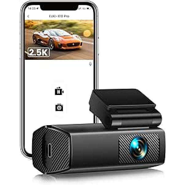 EUKI Dash Cam Car, 2,5K WiFi kamera, 170° platleņķa mini priekšējā paneļa kamera automašīnām, Super Night Vision, App Control, G-Sensor, Parking Monitoring