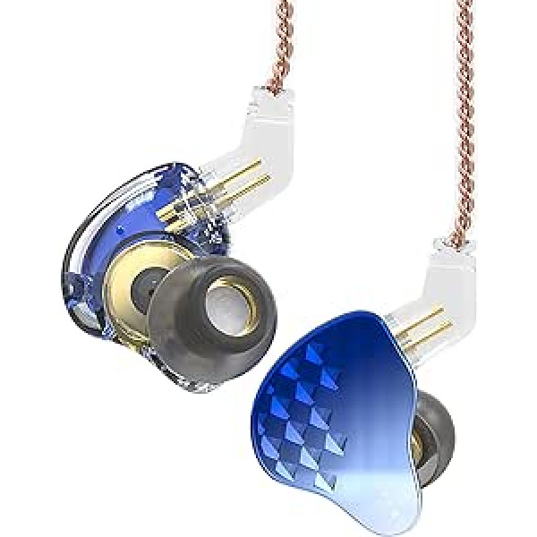 Yinyoo Kbear Hi-Fi austiņas, Robin hibrīdie ausu monitori, 10 vienības, 4BA un 1DD, Over-Ear Dual Drivers austiņas IEM ar 0,78 mm noņemamu 2 kontaktu kabeli mūziķiem (bez mikrofona, zils)