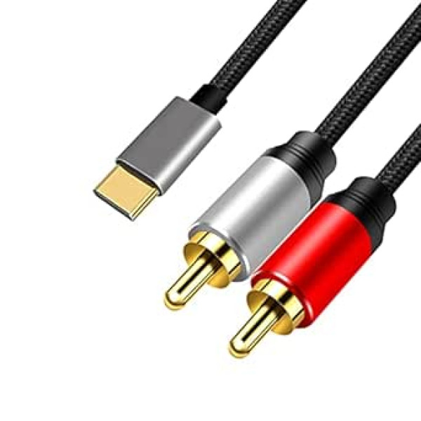 BELIPRO USB C uz Dual RCA audio kabelis 5 ft Type-C līdz 2RCA sieviešu AUX stereo sadalītāja adaptera audio līnija, kas ir saderīga ar mājas kinozāles pastiprinātāja DVD televizora skaļruni