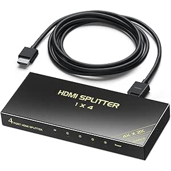 HDMI skirstytuvas 1 į 4 išvestis 4K 60Hz 4:4:4 1080P 144Hz, HBAVLINK HDMI skirstytuvas 4K HDMI skirstytuvas, HDMI 2.0 HDCP 2.3 18Gbps, automatinis mastelio mažinimas, 4K ir 1080P mišri išvestis vienu metu