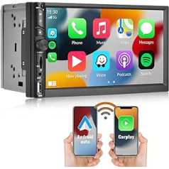 CAMECHO 2DIN multivides uztvērējs ar bezvadu Apple CarPlay Android Car, 7 collu skārienekrāns ar spoguļa savienojumu Bluetooth FM USB + atpakaļgaitas kamera