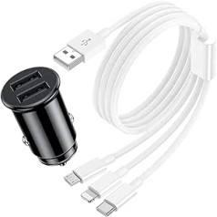 QZIIW iPhone Schnellladegerät [MFi zertifiziert] USB A auf Lightning Kabel 2m ar Auto USB Ladegerät 2 Port for iPhone 14 13 12 11 Pro Max Mini X 9 8 7Plus 6 6s iPad