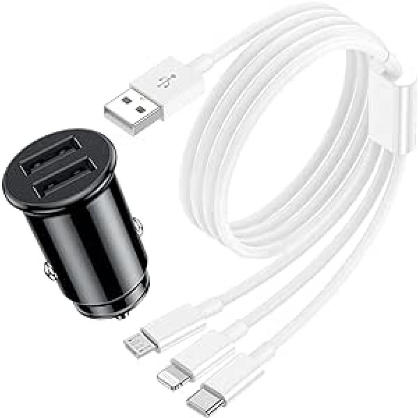 QZIIW iPhone Schnellladegerät [MFi zertifiziert] USB A auf Lightning Kabel 2m su Auto USB Ladegerät 2 Port for iPhone 14 13 12 11 Pro Max Mini X 9 8 7Plus 6 6s iPad