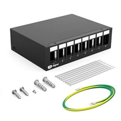 HB-DIGITAL 8-portu plākstera paneļa korpuss Keystone moduļiem: RJ45 ligzda, RJ11 ligzda, IEC vīrieša/sieviete, F savienotājs, USB-C USB-A BF/AF, HDMI, polu termināla vītnes ligzda BNZ, RCA savienotājs | Melns