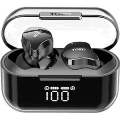 TOZO Crystal Buds bezvadu austiņas, īstas bezvadu stereo Bluetooth austiņas, 49 stundu atskaņošanas laiks, IPX8 ūdensizturīgas ausīs ievietojamas austiņas, digitālais displejs un caurspīdīgs korpuss, melns