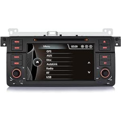 iFreGo automašīnas radio, 7 collu 1 DIN radio savietojams ar BMW 3. sērijas E46, automašīnas radio ar Bluetooth, AM/FM radio atbalsta DVD/CD, Navigācija, Stūres vadība, Atpakaļskata kamera, Komplektā GPS karte