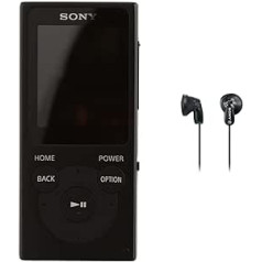 Sony NW-E394 Walkman, 8 GB (fotoattēlu glabāšana, FM radio funkcija), melnas un MDR-E9LP ieliekamās austiņas (1,2 m kabelis, neodīma magnēts, MP3 atskaņotājiem, Walkman, iPod), melns