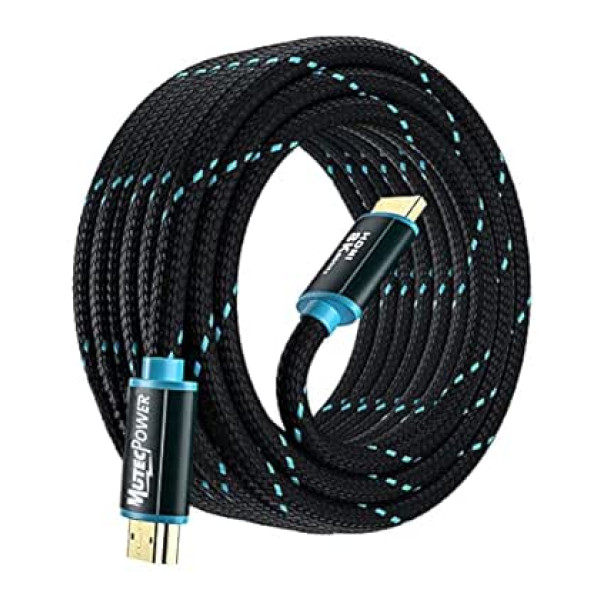 MutecPower Ultra High Speed 7.5 Metre HDMI 2.1V Cable 48Gbps, 8K @ 60Hz & 18Gbps, 4K @ 120Hz with HDR, VRR & eARC - 26 AWG UL Listed 7.5 m Male to Male Cable Blue/Black Braided