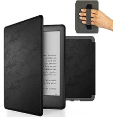 MyGadget mākslīgās ādas futrālis, kas paredzēts Amazon Kindle Paperwhite 10. paaudzei (2019. gada modelis — J9G29R — 6 collas) ar rokas siksnu un automātiskās miega/pamošanās funkciju melnā krāsā