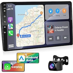 Podofo Car Radio 2 DIN ar bezvadu Apple Carplay un Android Car, Android 13 2G + 32G Double DIN automašīnas radio ar 9 collu ekrānu GPS/WiFi/Bluetooth/Mirror Link/FM RDS radio/atpakaļgaitas kamera