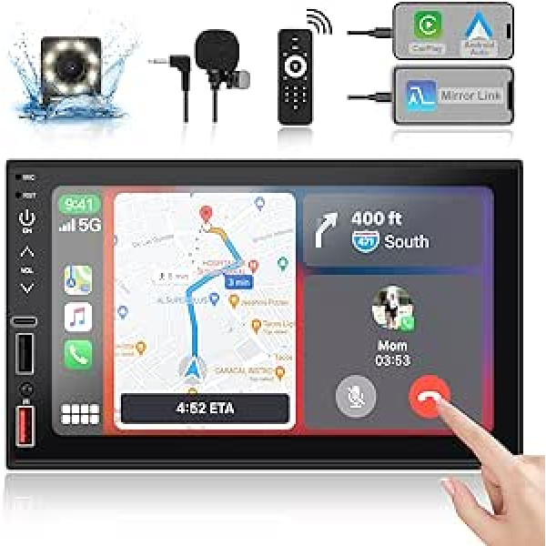 FISHOAKY 7 collu skārienekrāna automašīnas radio ar Apple Carplay un Android Car, Bluetooth automašīnas radio ar AM/FM radio uztvērēju, 2 DIN radio ar 4 USB portiem un 1 C tipa portu